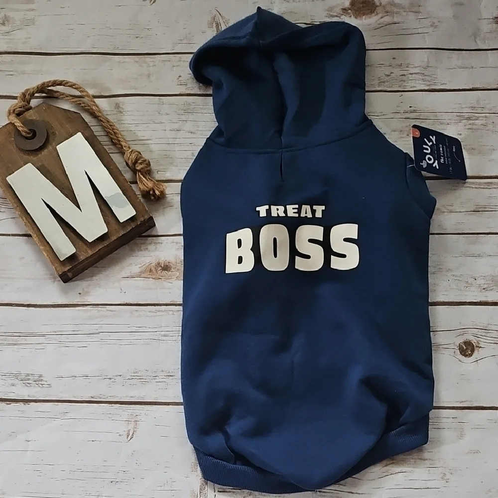 *PRICE DROP* Youly Navy Blue Dog Hoodie with 'Treat Boss' Print